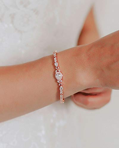 Sweetv SVSA4SL1804CP1007 Cubic Zirconia Teardrop Tennis Bracelets For Wedding Bridal Jewelry, Crystal Rhinestone Bracelets For Brides,Bridesmaid, Women, Rose Gold thumb #2