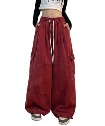 Pooyikoi Women's Baggy Cargo Pants Y2K Pants Gothic Harajuku Baggy Wide Leg Oversized Streetwear Multi Pocket Sweatpants