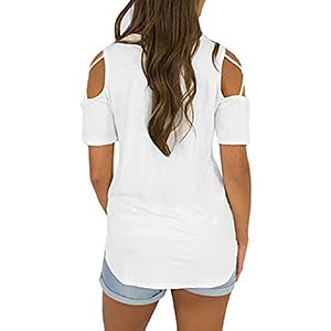 Image of Jar of Love Women's Summer Tops Short Sleeve Cold Shoulder Tops T-Shirts for Women Spring Summer Tops Loose Fit Tunic 2026