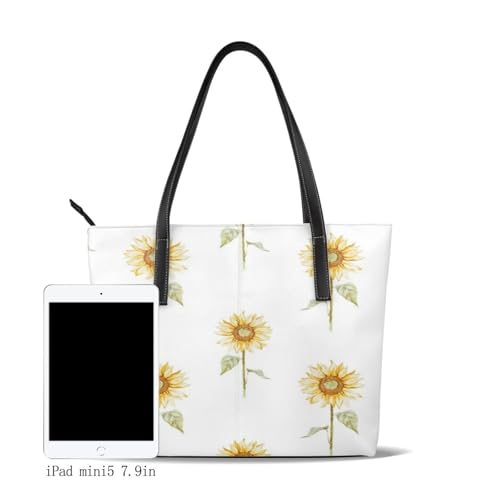 Sac fourre-tout imperméable chic en cuir PU imprimé tournesol