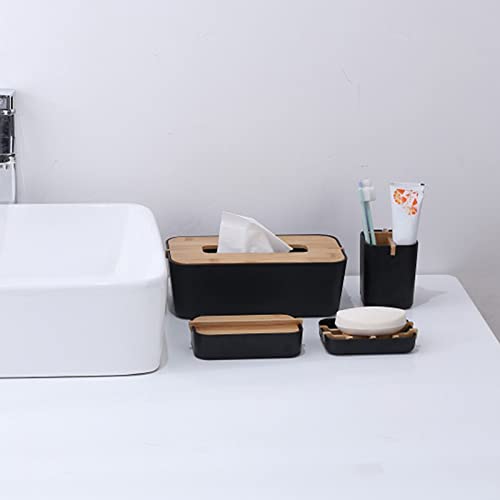Runlyn 2Pcs Of A Set Bamboo Wooden Soap Dishes For Bar Soap, Bathroom Soap Dish, Bathtub Shower Tray, Bamboo Soap Dishes Holder For Bathroom Shower, Bathroom Sink Soap Dish (Black) #TOP4