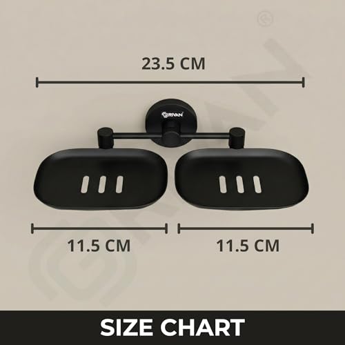 Image of GRIVAN Stainless Steel Dual Soap Holder | Round Shape Soap Stand for Bathroom | Wall Mounted Corrosion-Free Black Matte Soap Dish