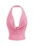 SOLY HUX Women's Cowl Neck Halter Neck Going Out Tops Open Back Sleeveless Y2k Crop Tank Top Pure Pink Small