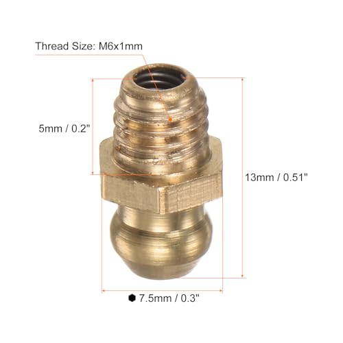 Image of HARFINGTON 15pcs Brass Straight Grease Fitting M6x1mm Metric Thread Hydraulic Grease Nipple Accessories for Car