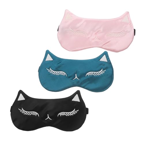 IWOWHERO 3個点シルク製猫目型睡眠アイマスク 完全遮光で快適な夜間安眠 肌に優しい柔らか素材 動物柄デザイン 旅行 フライト 昼寝に