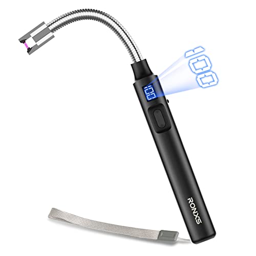 RONXS Feuerzeug Elektrisch, Lichtbogen Feuerzeug Digitaler Bildschirm 1500 mAh USB Aufladbar Lang Stabfeuerzeug für Kerzen, Küche, Grill, Herd, Feuerwerk
