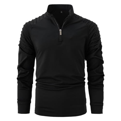 Men's Sports Quarter Zip Polo Sweater Outdoor Leisure Slim Long Sleeve Pullover Lightweight Mock Neck Sweatershirt2