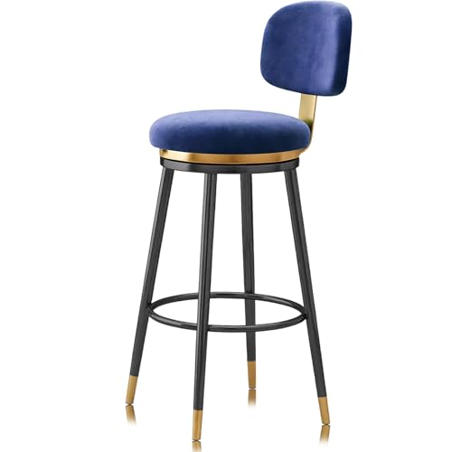 Guyifuny Juego de taburetes de Bar giratorios de 1/2/3/4, taburetes de Bar de Terciopelo con reposapiés, Silla de Desayuno for Bar, Isla de Cocina, Comedor, Azul(1 PCS,65cm(25.6in))