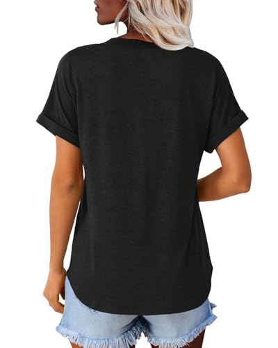 Women's Casual Short Sleeve T-Shirts Summer Basic Crew Neck Loose Fit Henley Shirts2