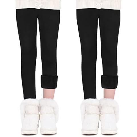 Witwot 2 Pack Girls Fleece Lined Leggings Thermal Winter Trouser Pants 7-8 Years Black Cover
