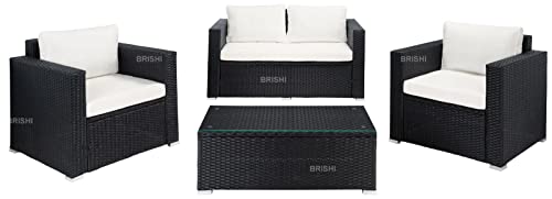 Image of Amazon Brand - Solimo Solara Outdoor 4 Seater Sofa Set | Balcony Sofa | Patio Furniture Sets | Conversation Sets | Wicker | Garden | Balcony (Black-White)