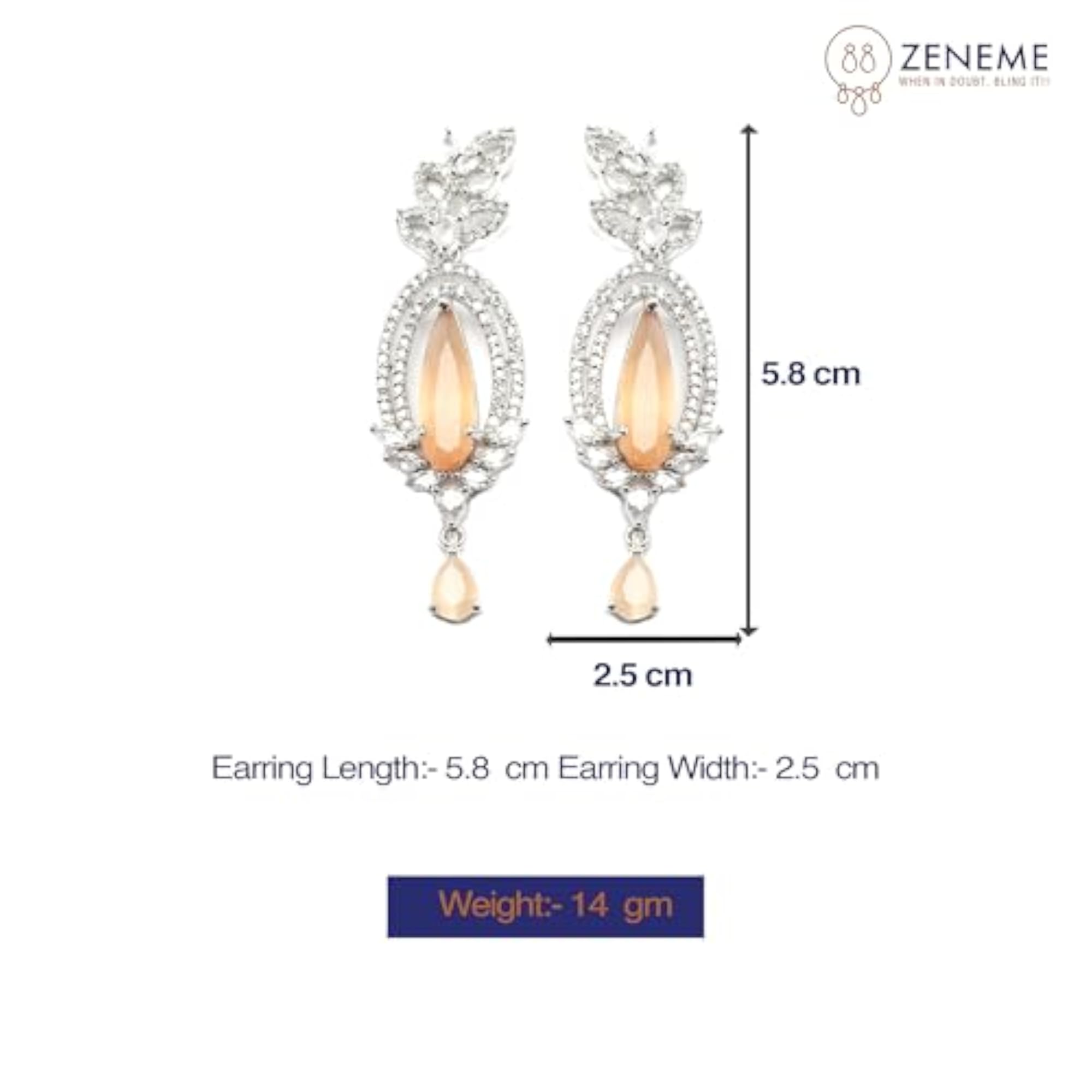 Rhodium-Plated American Diamond Drop Earrings