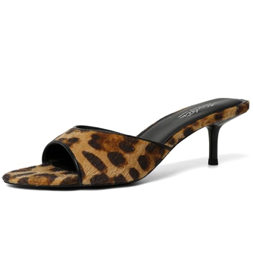 Mostrin Leopard Print Kitten Heels for Women Pointed Toe Vintage Mules Heels Sexy Slip on Stiletto Backless Sandals for Party Wedding Daily Size 8