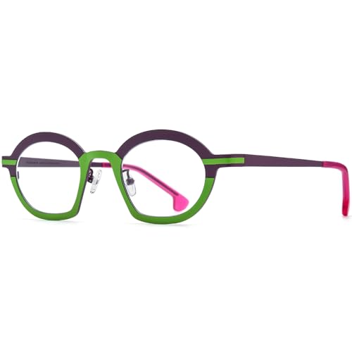 Image of FONEX Colorful Pure Titanium Glasses Frame Women Retro Round Eyeglasses