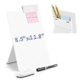 NUSIGN Glass Desktop Whiteboard with Reversable Stand, 8.5‘’x11.8'' Tabletop Small Portable Dry Erase White Board Easel with Storage Design for Home Office and School Supplies