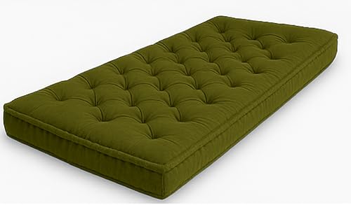 Image of ATOOTFUSION Cotton Floor Mattress, 4 inch Thick Tufted Cushion, 72 x 30 inch, Foldable, Rollable Light Weight Cotton Mattress (Dark Green Mehndi)