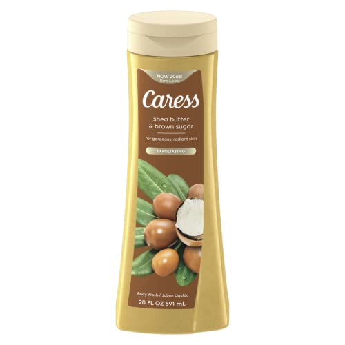 Caress Body Wash For Gorgeous, Radiant Skin Shea Butter & Brown Sugar Hydrating and Exfoliating Body Wash 20 fl oz