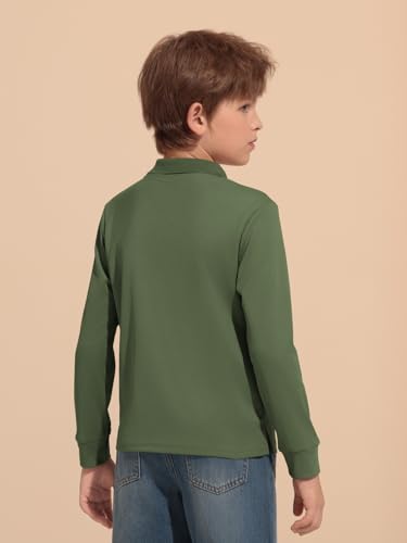 Haloumoning Boys Long Sleeve Pique Polo Shirts Kids School Uniform Shirt 5-14 Years4