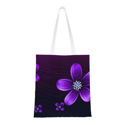 Canvas Tote Bag for Women Shoulder Tote Purse Reusable Grocery Bag purple flower Aesthetic Shopping Bags