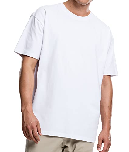 Urbandreamz Camiseta para hombre Heavy Oversized Long Tee Cuello Redondo Extra Largo Oversize Crew Neck 100% Algodón Camiseta XS - 5XL - en 20 colores - 240 GSM, Blanco, XXXL Cover