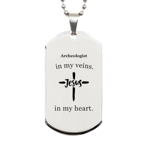Archeologist Gifts Idea. Archeologist in My Viens. Jesus in My Heart. Proud Jobs Silver Dog Tag. Gifts for Archeologist Friends, Bae, Girlfriend