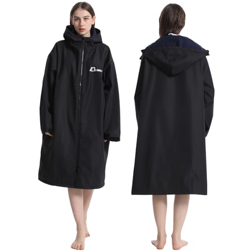 Oksun Oversized Waterproof Swim Parka: Windproof Warm Swimming Coat - Water Resistant Jacket - Thin Fleece Lined Surf Poncho