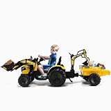 🚜Geschenk für Kinder - Dieser elektrische Traktor mit Bagger simuliert ein echtes Baufahrzeug, und sein cooler Look wird Kindern gefallen. Mehr als nur spielen können Kinder den Anhänger nutzen, um den Eltern beim Transport von Laub oder beim Verstauen von Spielzeug zu helfen. Er kann ihre praktischen Fähigkeiten verbessern und gute Gewohnheiten bei der Aufbewahrung von Gegenständen entwickeln.