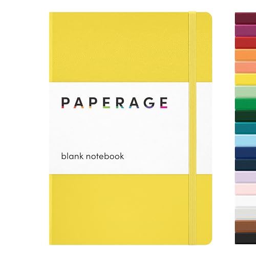Image of PAPERAGE Blank Journal Notebook, (Yellow), 160 Pages, Medium 5.6 in x 8 in - 100 GSM Thick Paper - Hardcover Journaling Notebook for Work, School, Note Taking or Sketching