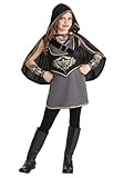 Hooded Huntress Costume for Girls - Velour Tunic, Cape, Corset & Bandolier with Wrist Cuffs, Adventurous Outfit Medium
