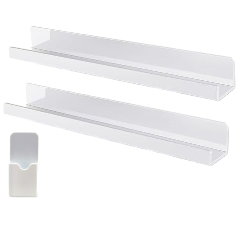 podafu 2 Pack Super Magnetic Book Shelf Floating Bookshelves for Refrigerators，Whiteboards and Folders 17 Inch Clear Magnetic Shelf Holds 12 Lbs