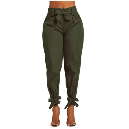 Women's High Waist Pencil Pants with Bowknot Belt Casual Comfortable Non-Stretch Wide Leg Pants2