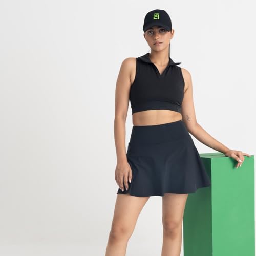 Image of HUNNIT 2 in 1 Sports Bra Crop Top - women's Polo Neck and Racerback styles with Medium Coverage, Lightly Padded, Stretchy Sports Bra perfect for Gym Workout and Sweat Wicking Fabric