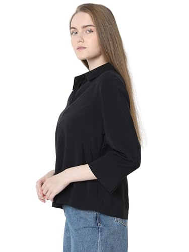 Image of VERO Moda Women's Polyester Solid Relaxed Fit T-Shirt