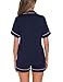 Women's Two-Piece Classic Knit Pajama Set Short Sleeve Button Down Pyjama Navy Blue M
