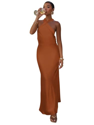 UZN Silk Satin Maxi Bridesmaid Dresses 2025 Halter for Women Long Bodycon Formal Evening Party Gowns