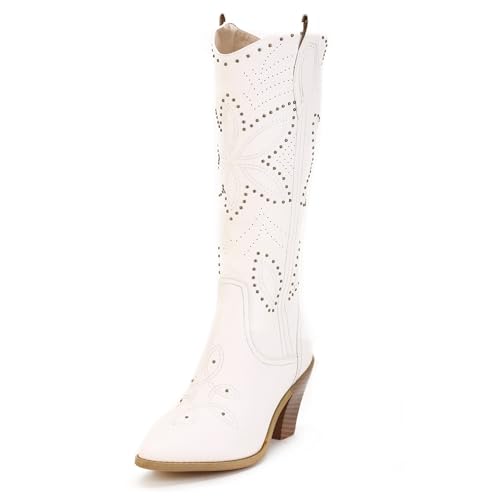 ANN CREEK Cowboy Knee High Boots for Women Cowgirl Boots Wide Calf Western Boots Pointed Toe Chunky Heel Tall Boots Dress Fall Girl Boots Hornsby