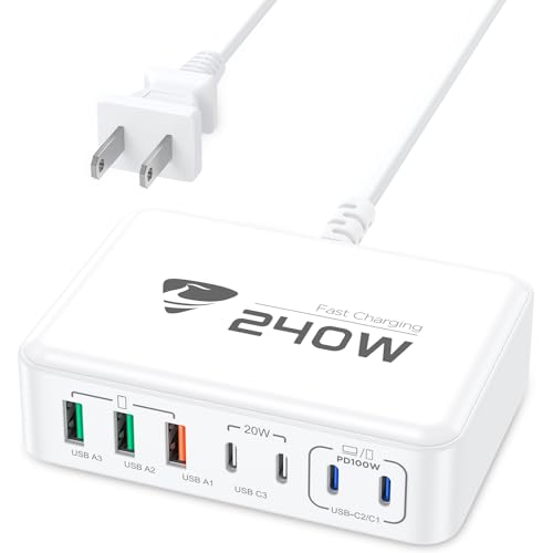 240W USB C Charging Station, 7-Port GaN USB C Charger Block, 100W Laptop USBC Fast Charger Compact...