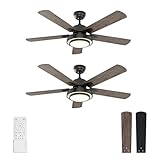 warmiplanet Ceiling Fans with Lights and Remote Control, 52 Inch, 6 Speeds Reversible DC Motor, 3 Color Dimmable Light, Timer, Noiseless, Black, 5 Blades, 2 Pack