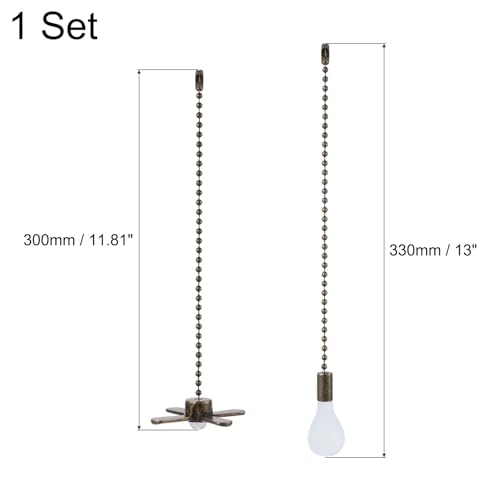 Image of uxcell 13 Inch Ceiling Fan Pull Chain Extender Sets, 2 Pcs Beaded Ball Fan Pull Chain with Decorative Light Bulb and Fan Cord for Ceiling Light Lamp Fans, Bronzy