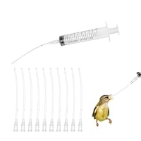 OYUUJII Jungvögel Füttern Spritze,1 Stück 10ml Spritzen mit 10 Stück Füttern Schlauch Futterspritze Zubehör Knopfkanüle Handfütterungswerkzeug für Baby Vögel und Papageien,Milch,Wasser,Medikamente