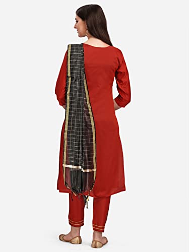 Image of VredeVogel Cotton Silk Blend Straight Embroidery Kurta Pant and Dupatta Set for Women