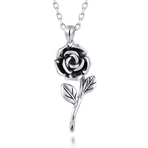 BEILIN 925 Sterling Silver Rose Flower Necklace I Love You Forever Necklaces Jewelry Gifts for friend Wife Mom Women Her
