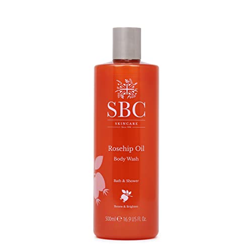 SBC Skincare Rosehip Oil Body Wash 500ml, Anti-Ageing Bath and Shower Body Wash with Rosehip Oil and Vitamins A, C and E, Delicate Scent