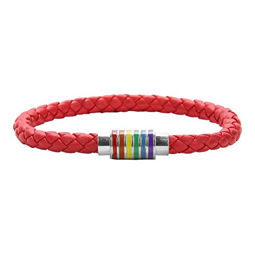Image of Leather Braided LGBT Rainbow Bangle Bracelet - Gay & Lesbian Pride