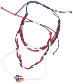 XAM 3pcs Patriotic Star Friendship Bracelets - Adjustable Red, White & Blue Braided Cord Bracelets for Independence Day