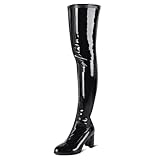 girgod Over The Knee Boots for Women Patent Leather Black Thigh High Boots Pointed Toe Chunky High Heeled Boot Size 8.5