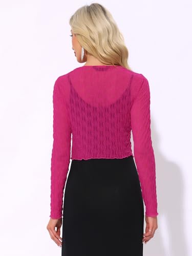 Image of Allegra K Bolero Shrug for Women's Sheer Mesh Tie Front Textured Crop Shrug for Evening Dresses