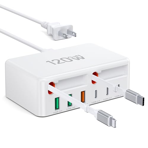 2026 Latest USB C Charger Block, 8 in 1 GaN Retractable Charger Station Hub with Lightening & Type C...