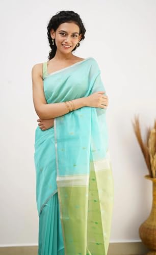 Image of Women's Cotton Soft Silk Sarees | Jamdani Cotton Saree With Attach Unstitched Blouse Piece
