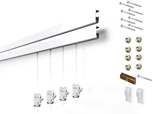 STAS Cliprail Pro Picture Hanging System Set White - Covers 9.84 ft of Wall Space - Heavy Duty Picture Rail & Art Hanging Gallery Kit Without Nails - for Home or Museum (Includes 4 Hooks & Cords)